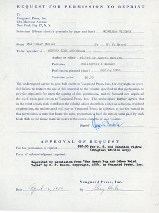 Request for Permission to Reprint a Short Story by H. F. Heard in BEYOND TIME AND SPACE (1950)