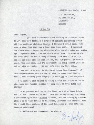 Letter to Derleth from Brian Lumley, 26 October 1970