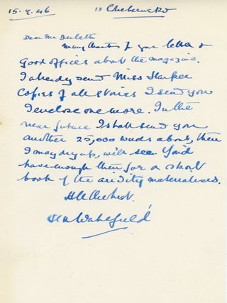 Letter to Derleth from H. Russell Wakefield, 15 August 1946