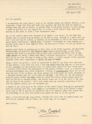 Letter from Ramsey Campbell to Derleth, 10 August [i.e. September] 1961
