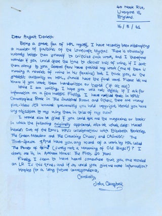 Letter from Ramsey Campbell to Derleth, 16 August 1961