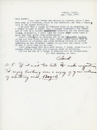 Letter to Derleth from Clark Ashton Smith, 22 August 1949