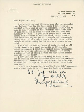 Letter to Derleth from Margery Lawrence, 23 July 1946