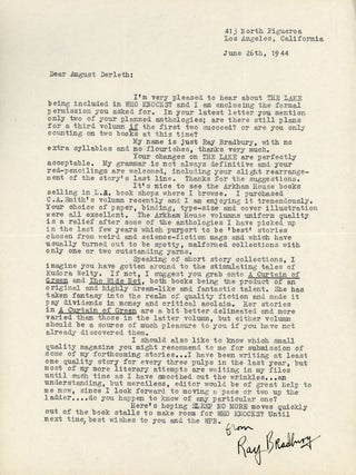 Letter to Derleth from Ray Bradbury, 26 June 1944