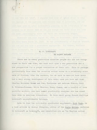 Essay by August Derleth on H. P. Lovecraft