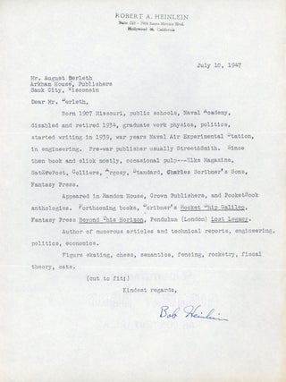 Letter to Derleth from Robert A. Heinlein, 10 July 1947