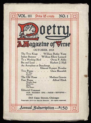 #118158) POETRY: A. MAGAZINE OF VERSE. October 1913 ., Harriet Monroe, number 1 volume 3