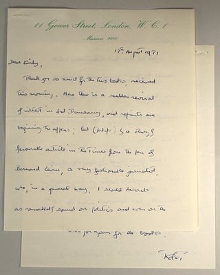 ARCHIVE OF 203 LETTERS (TLSs and ALSs) TO HIS AMERICAN LITERARY AGENT, KIRBY McCAULEY, WRITTEN BETWEEN 1967 AND 1981.