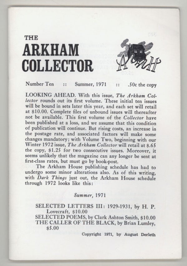 (#136558) THE. Summer 1971 . ARKHAM COLLECTOR, August Derleth, number 10.