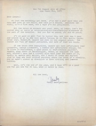 #140954) TYPED LETTER, SIGNED (TLS) to Gahan Wilson, 31 December 1977, half-page on letter-sized...