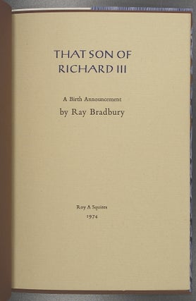THAT SON OF RICHARD III: A BIRTH ANNOUNCEMENT ...