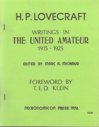 #142836) H. P. LOVECRAFT: WRITINGS IN THE UNITED AMATEUR 1915-1925. Lovecraft