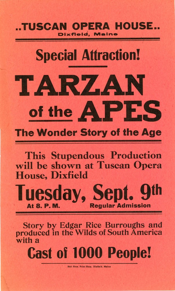 (#155538) ... SPECIAL ATTRACTION! TARZAN OF THE APES. THE WONDER STORY OF THE AGE. Edgar Rice Burroughs.