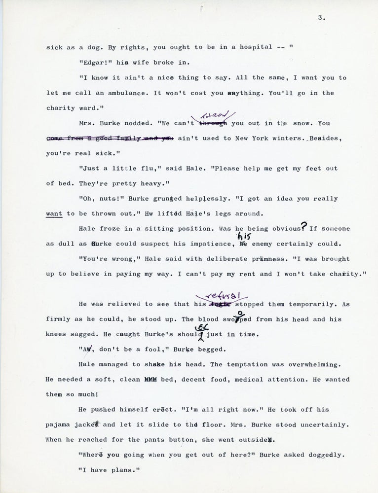 (#155698) NONE BUT LUCIFER [novel fragment]. TYPEWRITTEN MANUSCRIPT (TMs). A mixture of ribbon and carbon copy. Gold.