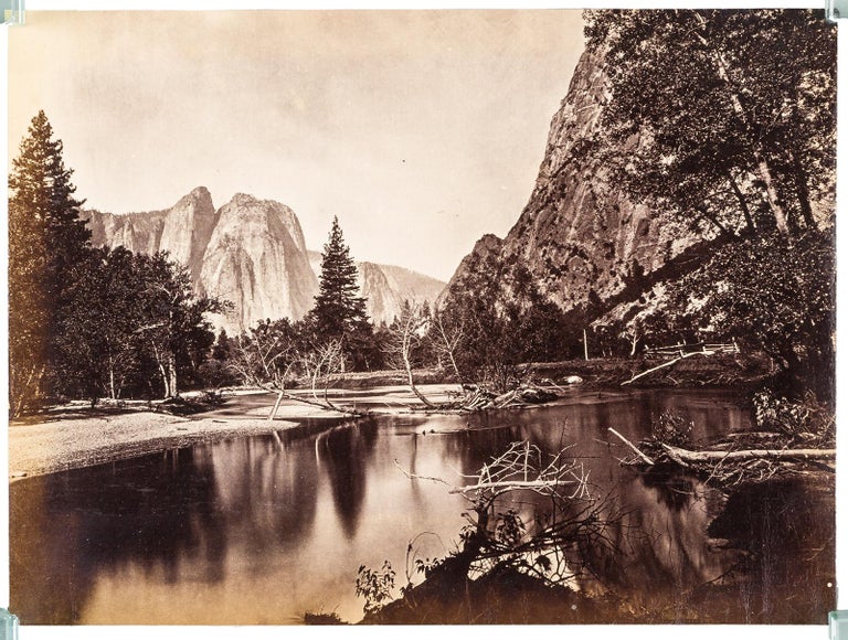 (#157205) [Yosemite Valley] Cathedral Rocks and the Merced River, Yosemite Valley, California. Albumen print. CARLETON E. WATKINS.