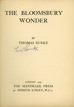 #158576) THE BLOOMSBURY WONDER. Thomas Burke