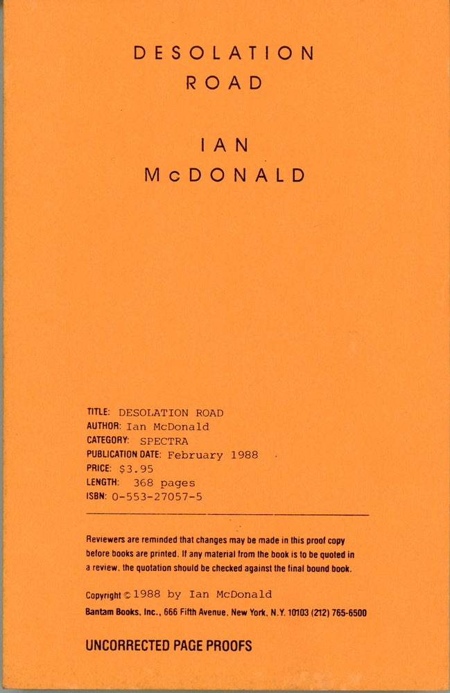 (#158777) DESOLATION ROAD. Ian McDonald.