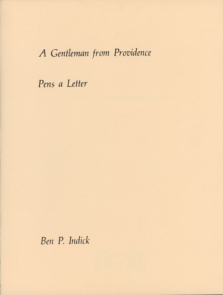 (#160242) A GENTLEMAN FROM PROVIDENCE PENS A LETTER. Howard Phillips Lovecraft, Benjamin Philip Indick.