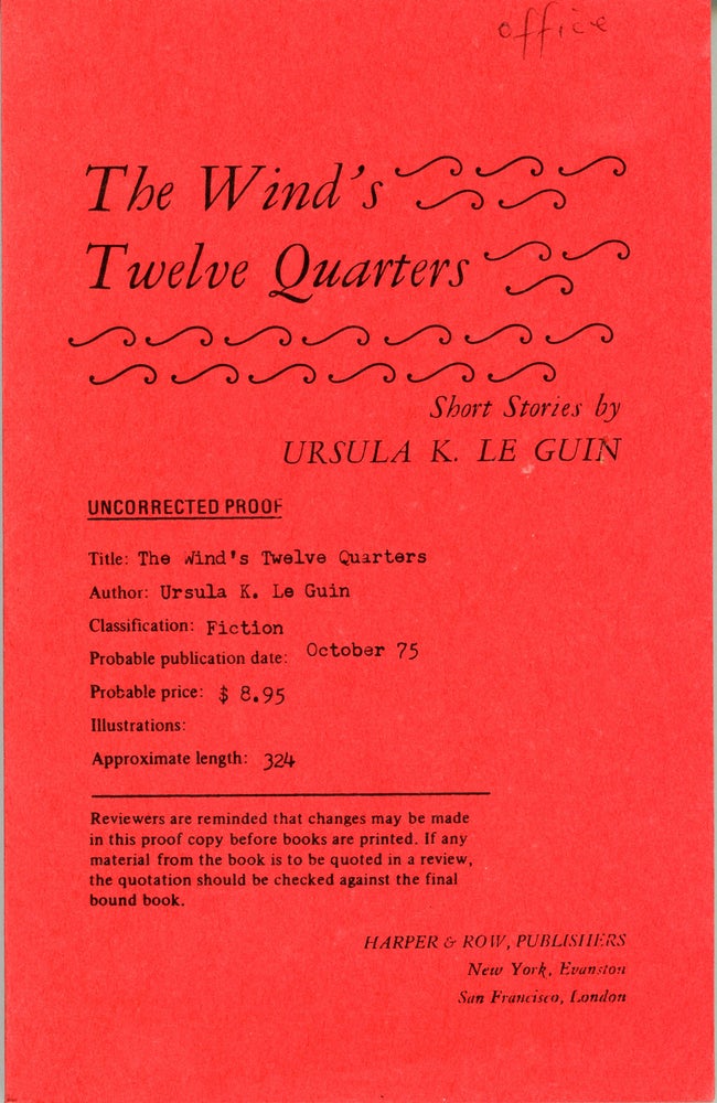 (#160288) THE WIND'S TWELVE QUARTERS: SHORT STORIES. Ursula K. Le Guin.