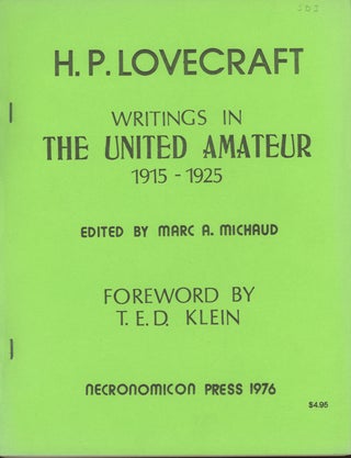 #161191) H. P. LOVECRAFT: WRITINGS IN THE UNITED AMATEUR 1915-1925. Lovecraft