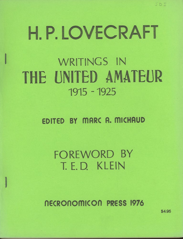 (#161191) H. P. LOVECRAFT: WRITINGS IN THE UNITED AMATEUR 1915-1925. Lovecraft.