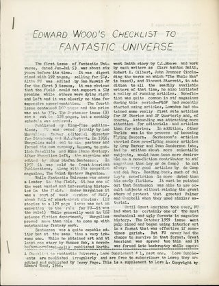 #162185) EDWARD WOOD'S CHECKLIST TO FANTASTIC UNIVERSE ... [caption title]. Edward Wood