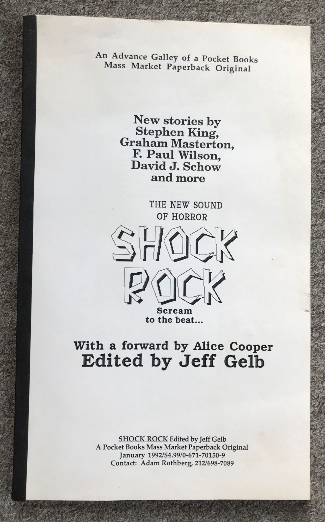 SHOCK ROCK | Jeff Gelb | Advance copy of the first edition in long