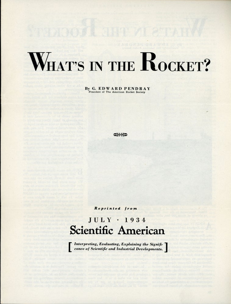(#163928) WHAT'S IN THE ROCKET? ... [cover title]. G. Edward Pendray.