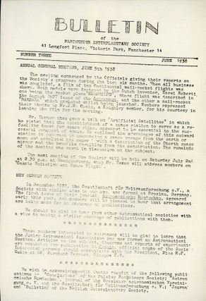 #163937) BULLETIN OF THE MANCHESTER INTERPLANETARY SOCIETY. June 1938 ., Eric Burgess, number 3