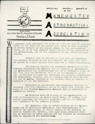 #163938) OFFICIAL MONTHLY BULLETIN OF THE MANCHESTER ASTRONAUTICAL ASSOCIATION. 20 March 1939 .,...