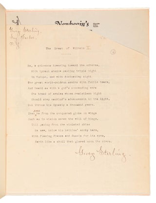 #164479) 69 TYPED MANUSCRIPT POEMS (TMsS.), EACH SIGNED BY STERLING. George Sterling