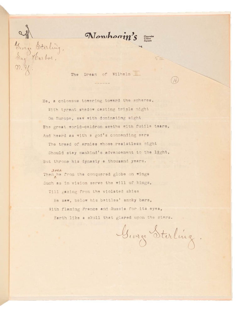 (#164479) 69 TYPED MANUSCRIPT POEMS (TMsS.), EACH SIGNED BY STERLING. George Sterling.