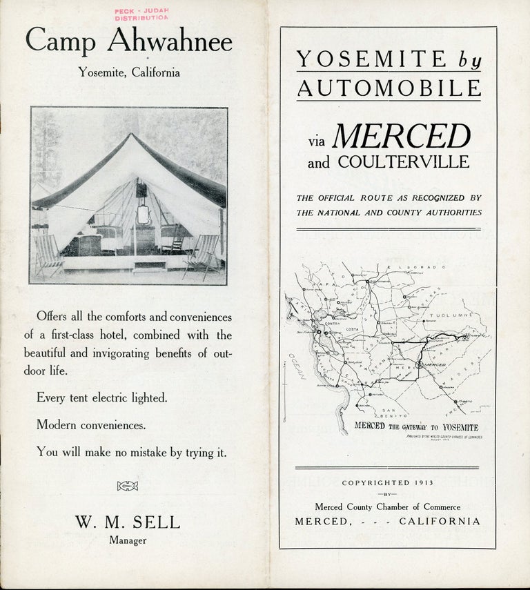 (#164834) Yosemite by Automobile via Merced and Coulterville the official route as recognized by the national and county authorities ... [cover title]. MERCED COUNTY CHAMBER OF COMMERCE. ROAD COMMITTEE.