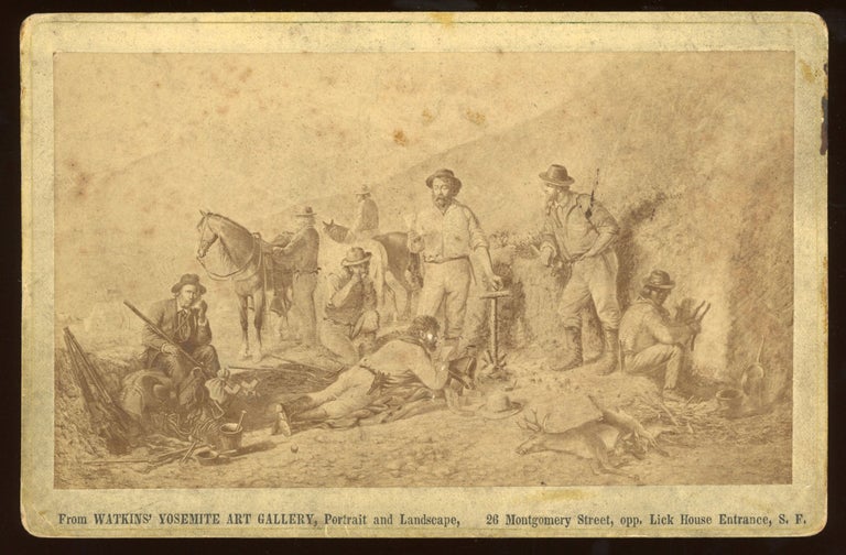 (#164984) UNTITLED; PHOTOGRAPHIC REPRODUCTION OF A DRAWING OF CALIFORNIA MINERS AT REST. Albumen print. California, Mines and Mining, Mines, Mining.