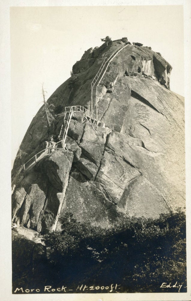 (#165032) [Sequoia National Park] Moro Rock -- Ht 2000 ft. Real photo postcard (RPPC). LINDLEY EDDY STUDIOS.