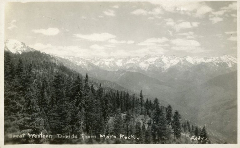(#165033) [Sequoia National Park] Great Western Divide from Moro Rock. Real photo postcard (RPPC). LINDLEY EDDY STUDIOS.