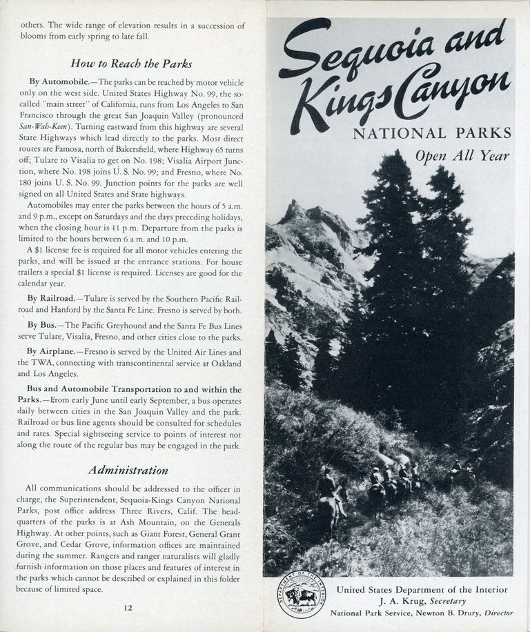 (#165104) Sequoia and Kings Canyon National Parks open all year United States Department of the Interior J. A. Krug, Secretary National Park Service, Newton B. Drury, Director [cover title]. UNITED STATES. DEPARTMENT OF THE INTERIOR. NATIONAL PARK SERVICE.