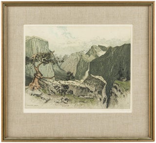 #165125) Yosemite Valley from Artist's Point. Color etching. JOSEF EIDENBERGER