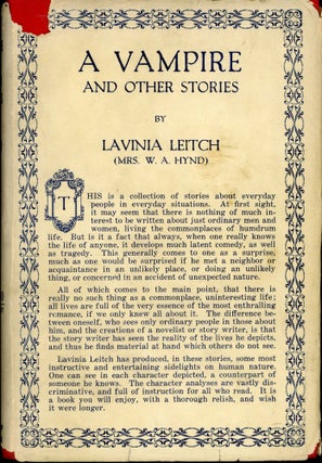 #165303) A VAMPIRE AND OTHER STORIES. Lavinia Leitch, Mrs. W. A. Hynd