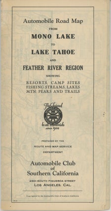 #166299) Automobile road map from Mono Lake to Lake Tahoe and Feather River region showing...