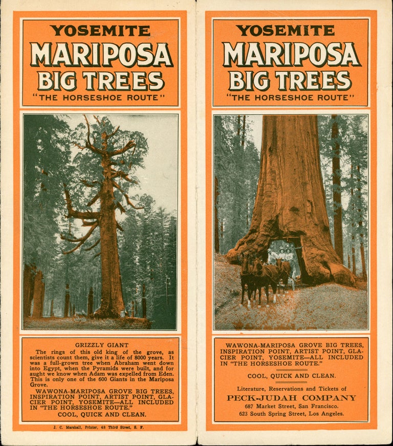(#166484) Yosemite Mariposa Big Trees "the Horseshoe Route" ... Literature, reservations and tickets of Peck-Judah Company 687 Market Street, San Francisco. 623 South Spring Street, Los Angeles [cover title]. YOSEMITE STAGE AND TURNPIKE CO.