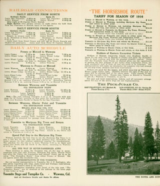 Yosemite Mariposa Big Trees "the Horseshoe Route" ... Literature, reservations and tickets of Peck-Judah Company 687 Market Street, San Francisco. 623 South Spring Street, Los Angeles [cover title].
