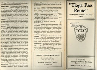 #166502) "Tioga Pass Route" all-expense cut-to-cost tours 1924[.] "YTS" Lake Tahoe Carson Valley...