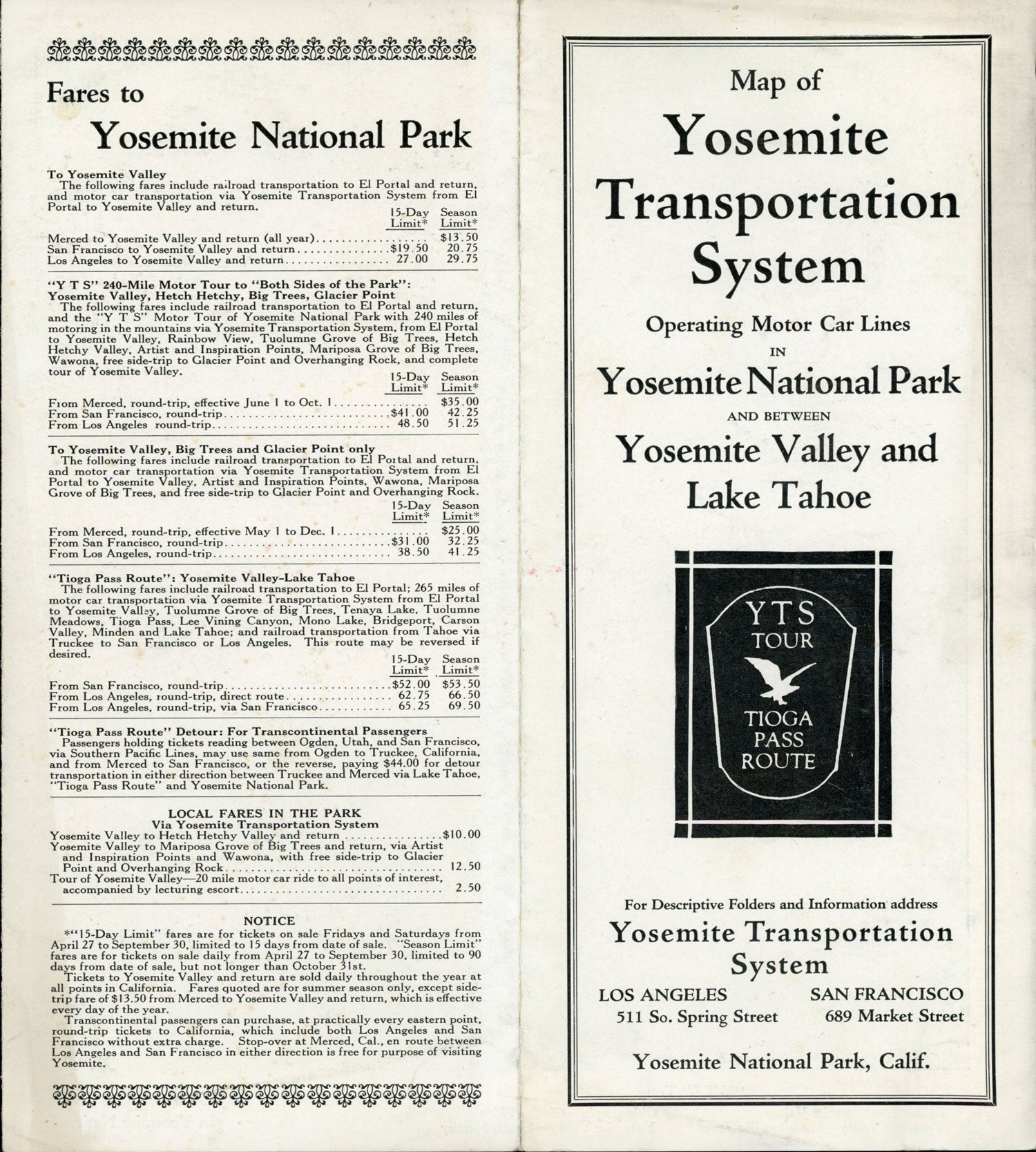 Map of Yosemite Transportation System operating motor car lines in ...