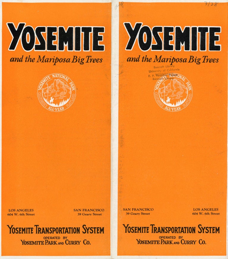 (#166534) Yosemite and the Mariposa Big Trees[.] San Francisco 39 Geary Street Los Angeles 604 W. 6th Street[.] Yosemite Transportation System operated by Yosemite Park and Curry Co. [cover title]. YOSEMITE PARK AND CURRY COMPANY.