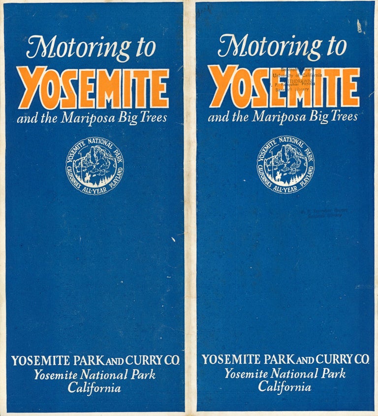 (#166535) Motoring to Yosemite and the Mariposa Big Trees[.] Yosemite Park and Curry Co. Yosemite National Park California [cover title]. YOSEMITE PARK AND CURRY COMPANY.