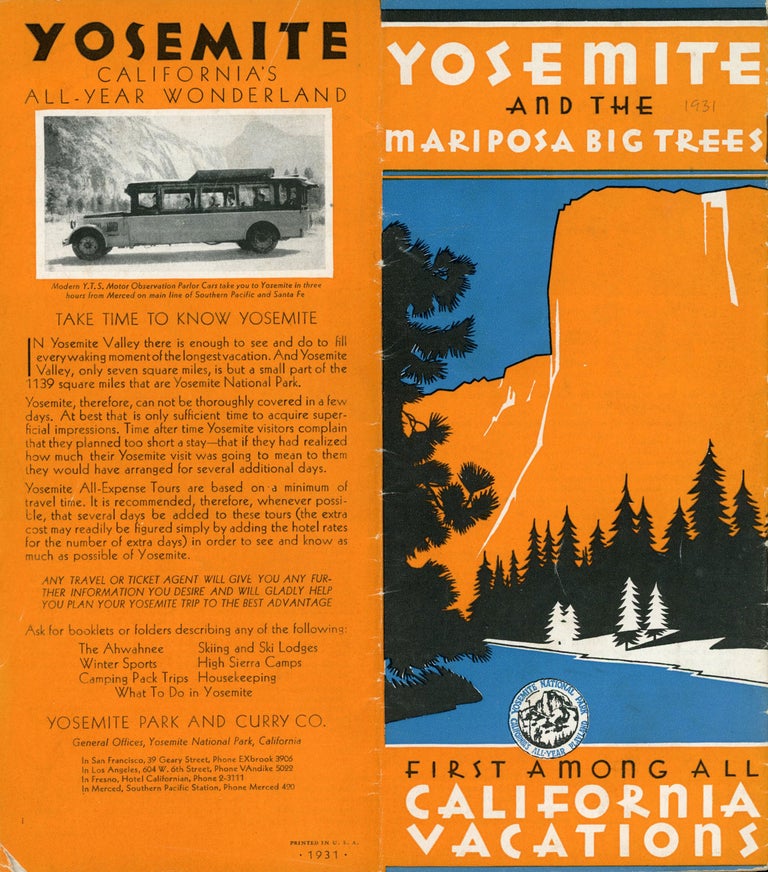 (#166537) Yosemite and the Mariposa Big Trees[.] First among all California vacations [cover title]. YOSEMITE PARK AND CURRY COMPANY.