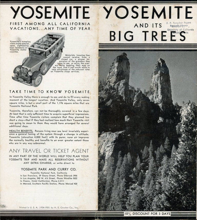 (#166541) Yosemite and its Big Trees ... [cover title]. YOSEMITE PARK AND CURRY COMPANY.