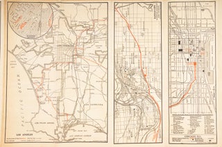 SANTA FE MAP FOLDER SHOWING PRINCIPAL RAILROAD LINES OF THE UNITED STATES, WITH PORTIONS OF CANADA AND MEXICO. ALSO CONTOUR AND ALTITUDE MAPS OF TERRITORY TRAVERSED BY SANTA FE SYSTEM LINES ... AND MAPS OF BUSINESS DISTRICTS OF CHICAGO, KANSAS CITY, LOS ANGELES AND SAN FRANCISCO. Issued by the Atchison, Topeka, and the Santa Fe Railway System [cover title].