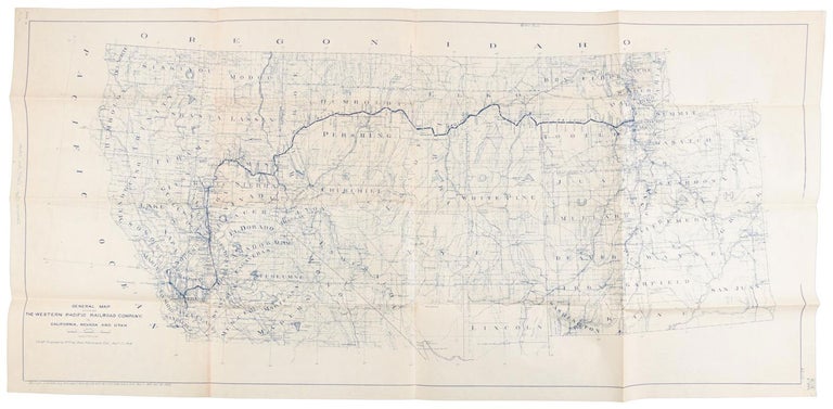 (#166684) GENERAL MAP SHOWING THE WESTERN PACIFIC RAILROAD COMPANY. IN CALIFORNIA, NEVADA AND UTAH[.] Scale 1" = 21 miles. Chief Engineer's Office, San Francisco, Cal., April 27, 1918. Revised -- June 1916, -- Aug. 1917, -- Sept. 1, 1917, -- April 8, 1918, -- April 27, 1918, -- July 9, 1918. Nov. 3 1919. Oct. 30-1922. Railroads, Western Pacific Railroad Company.
